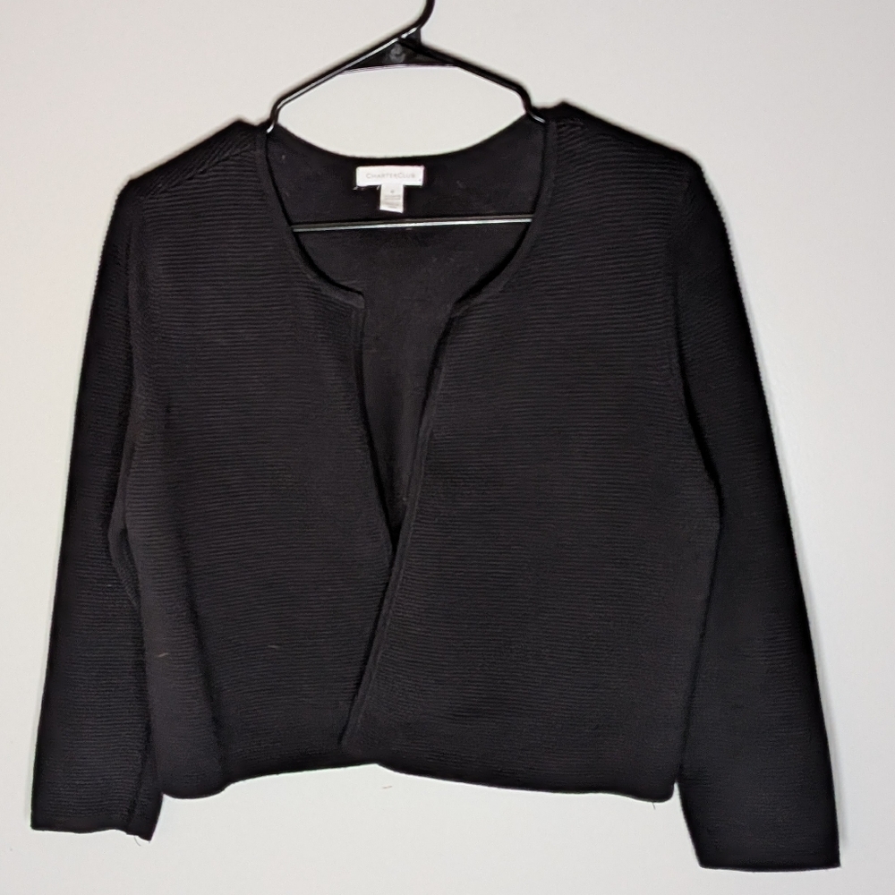 Charter Club Cardigan Sweater Black TexturedOpen Front Cropped‎ Size M - Picture 3 of 16